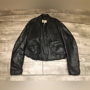 Vtg Bermans Ribbed Stretch Belted Waist Leather Motorcycle Biker Jacket Mens 46